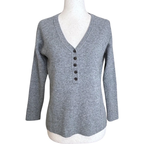 Madewell 1/2 Button Down Alpaca Wool Blend Pullover Sweater - XXS - Gray - Picture 2 of 9
